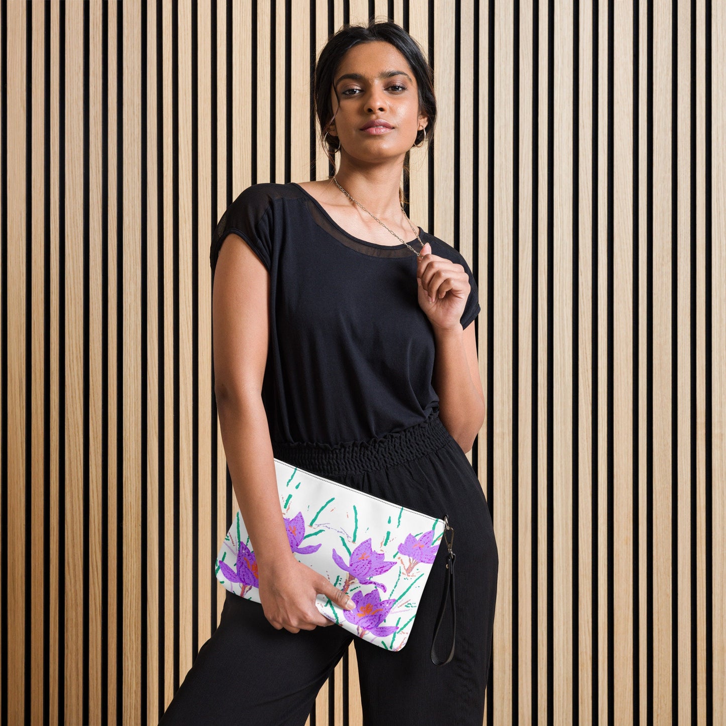Crocus Flower Satchel Bag, Nature Inspired Crossbody Sling Bag, Small Zippered Simple Bag