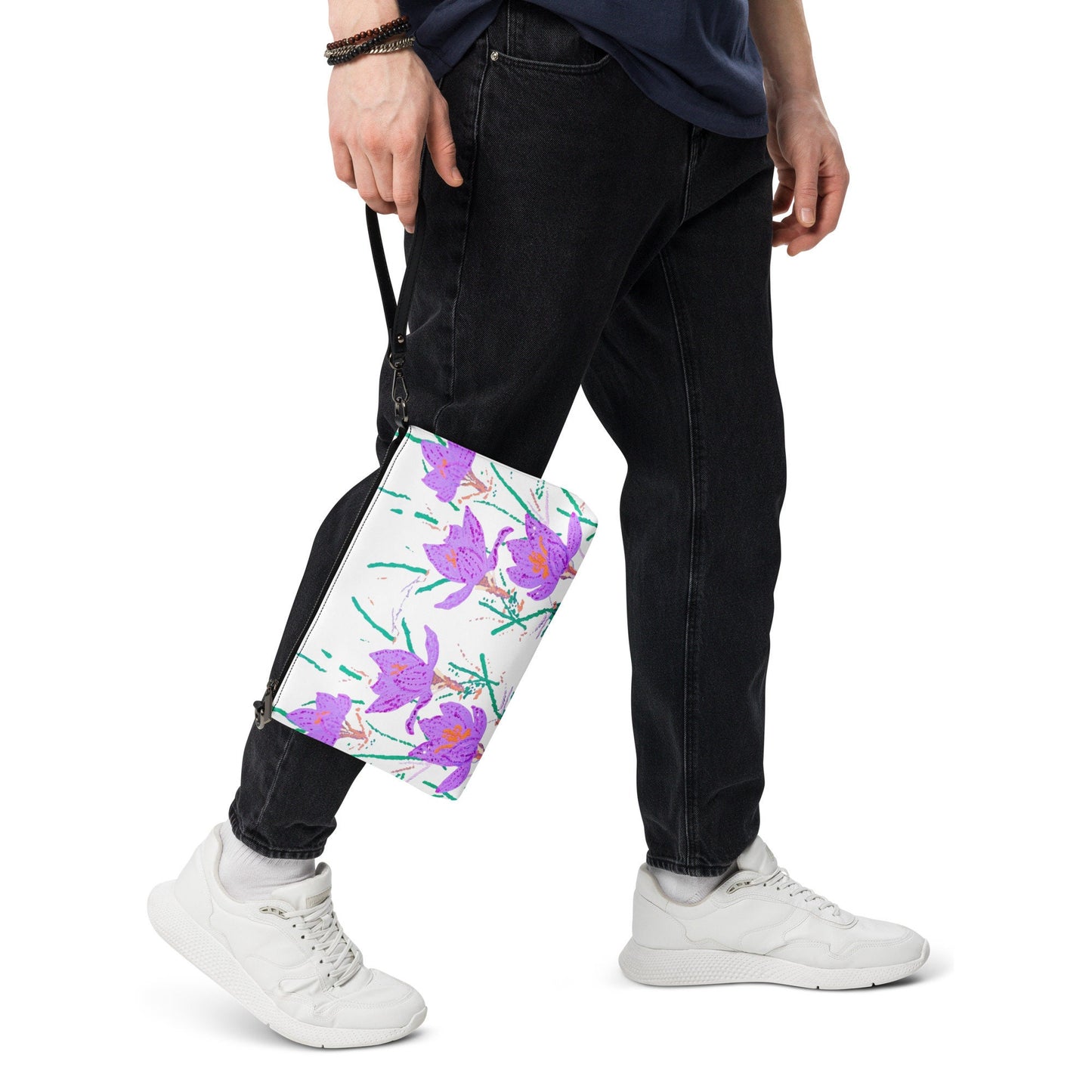 Crocus Flower Satchel Bag, Nature Inspired Crossbody Sling Bag, Small Zippered Simple Bag
