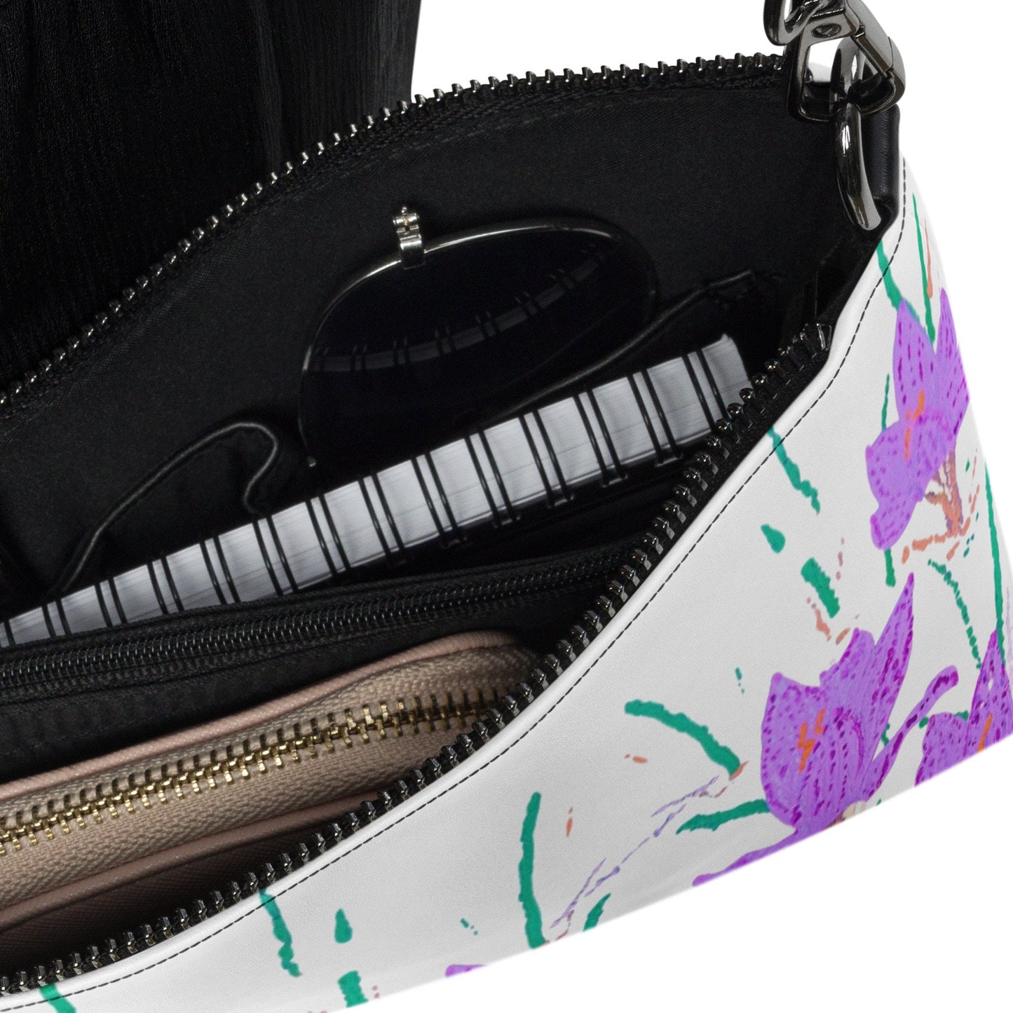 Crocus Flower Satchel Bag, Nature Inspired Crossbody Sling Bag, Small Zippered Simple Bag