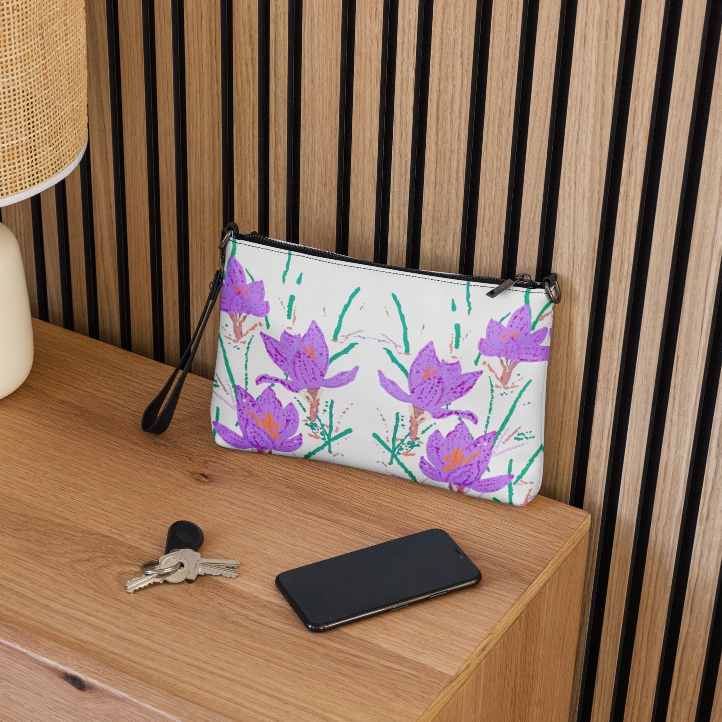 Crocus Flower Satchel Bag, Nature Inspired Crossbody Sling Bag, Small Zippered Simple Bag