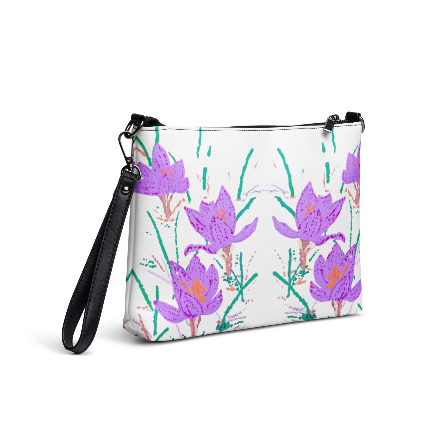 Crocus Flower Satchel Bag, Nature Inspired Crossbody Sling Bag, Small Zippered Simple Bag