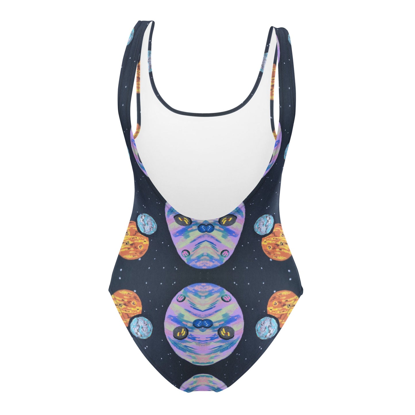 Galaxy Space Pattern One-Piece Swimsuit, Cheeky Bride Plus Size Swimwear, Festival Rave Bodysuit, Retro Bathing Suit