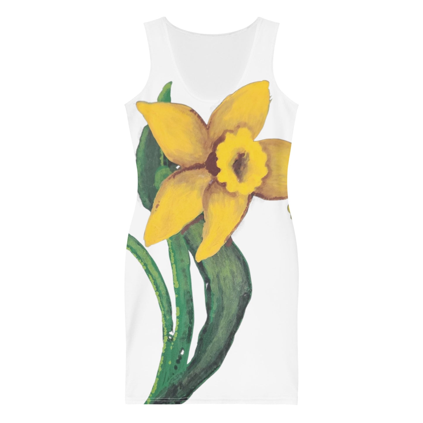 Daffodil Sleeveless Bodycon Dress, Casual Spring Outfit, Tight Club Dress, Floral Secretary Dress