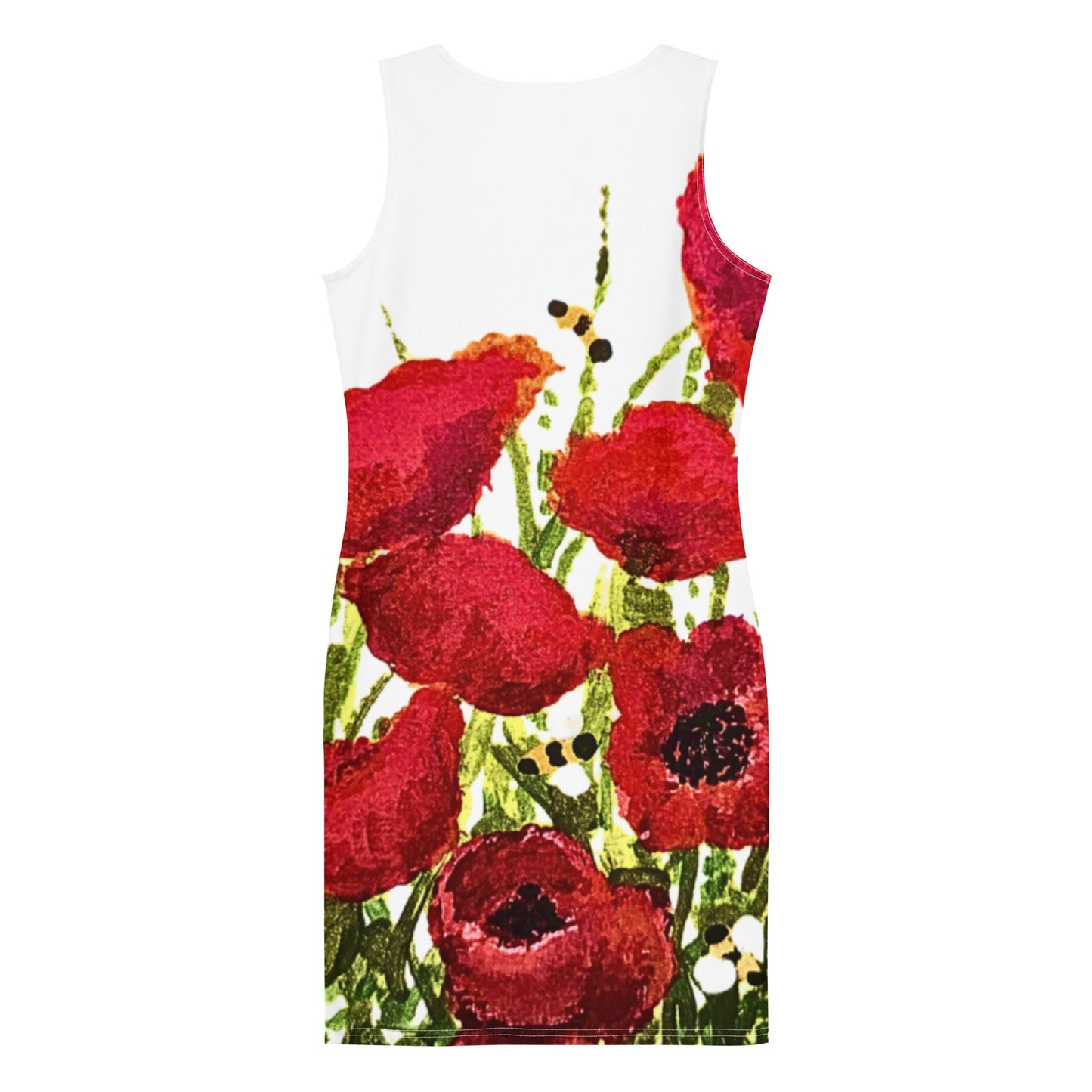 Red Poppy Floral Bodycon Dress, Womens Casual Spring Outfit, Sleeveless Secretary Dress
