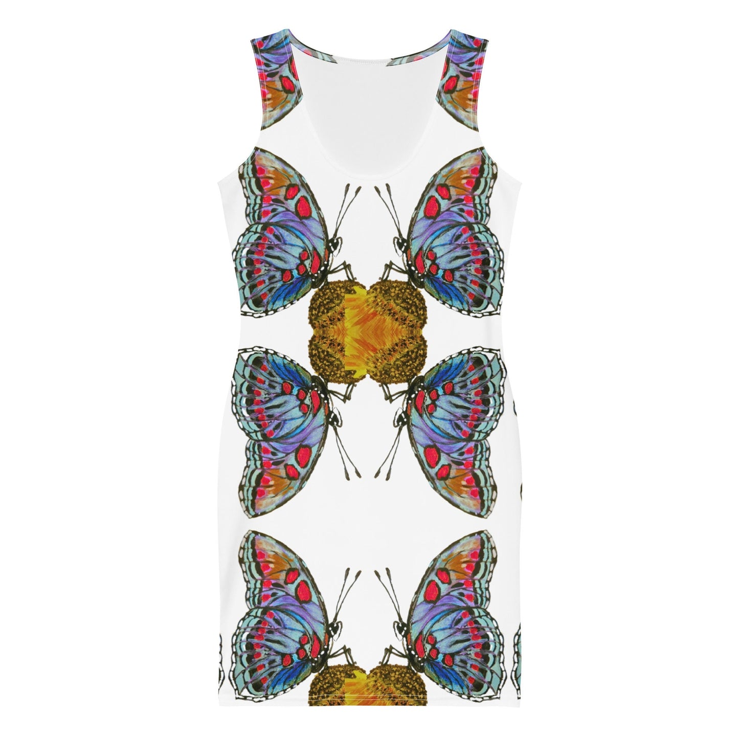 Monarch Butterfly Bodycon Dress,Casual Sleeveless Spring Dresses, Floral Secretary Outfit, Tight Club Dresses