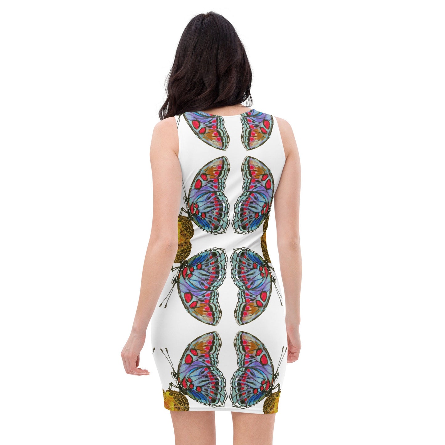 Monarch Butterfly Bodycon Dress,Casual Sleeveless Spring Dresses, Floral Secretary Outfit, Tight Club Dresses