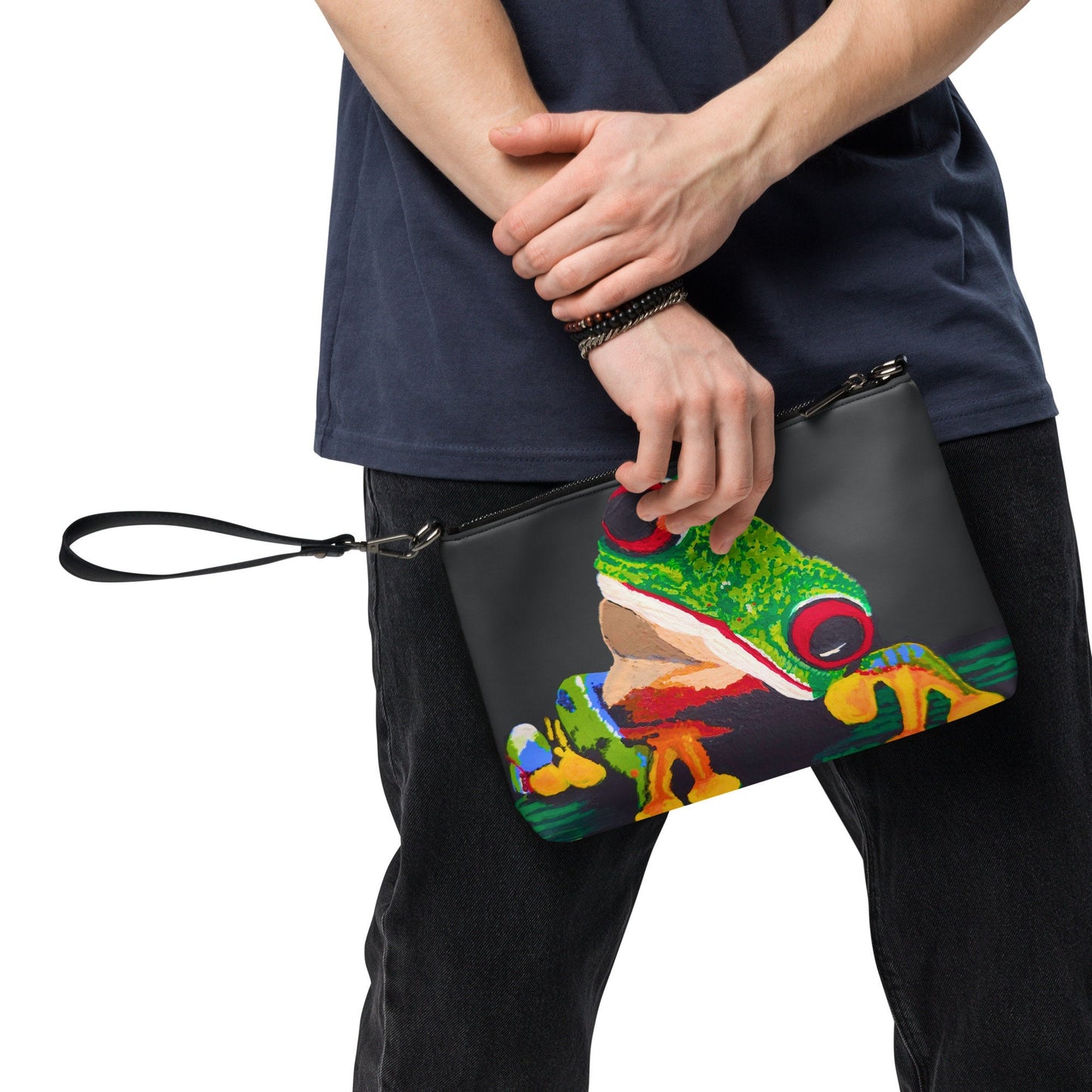 Small Tree Frog Clutch Purse, Trendy Nature Inspired Crossbody Bag with Adjustable Straps, Ziptop Closure Satchel with Pockets
