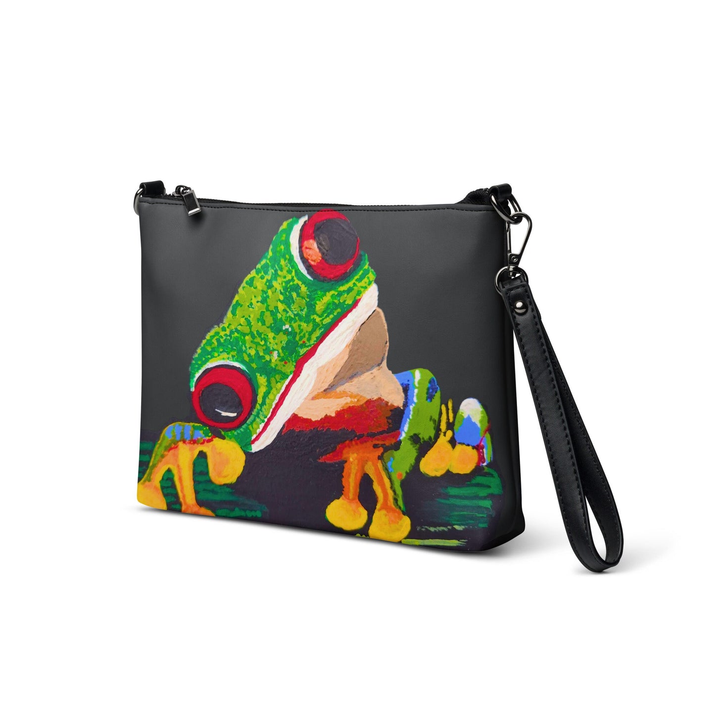 Small Tree Frog Clutch Purse, Trendy Nature Inspired Crossbody Bag with Adjustable Straps, Ziptop Closure Satchel with Pockets