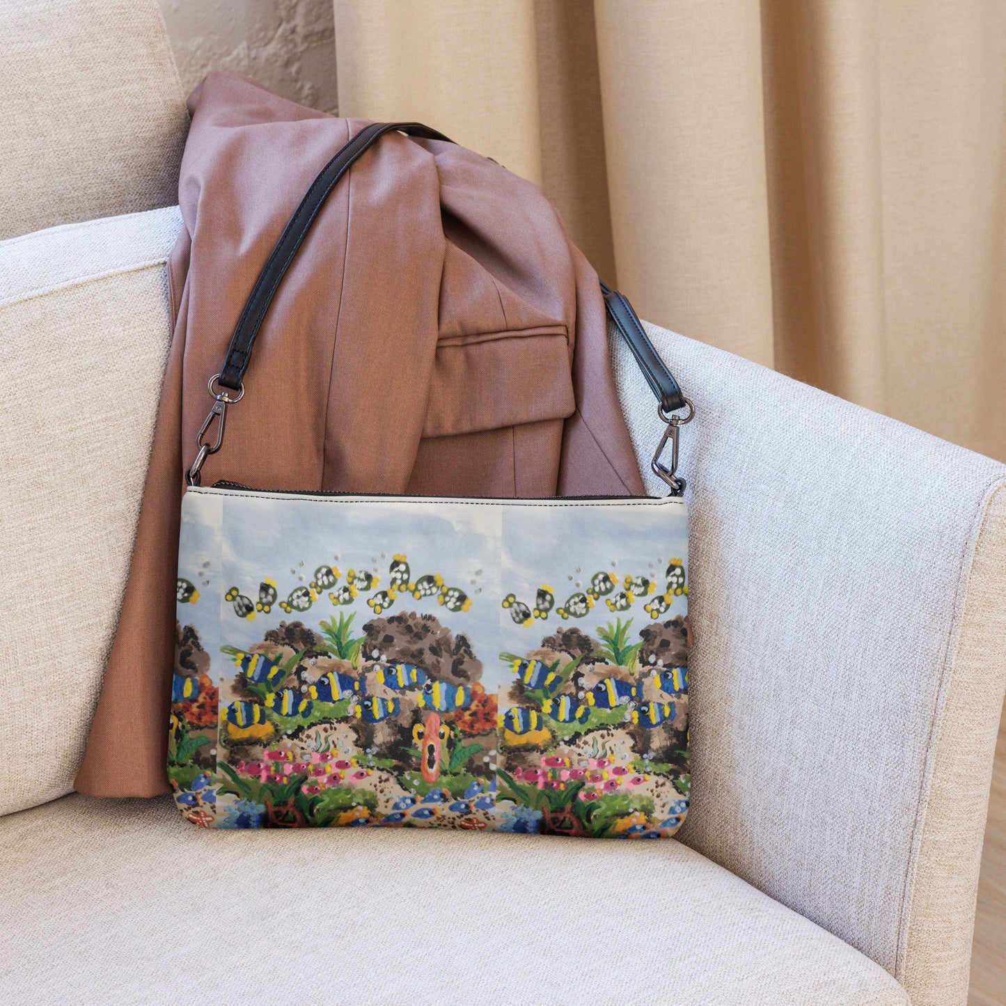 Underwater Ocean View Crossbody Bag with Pockets, Small Trendy Sling Bag, Nature Inspired Handbag with Adjustable Straps