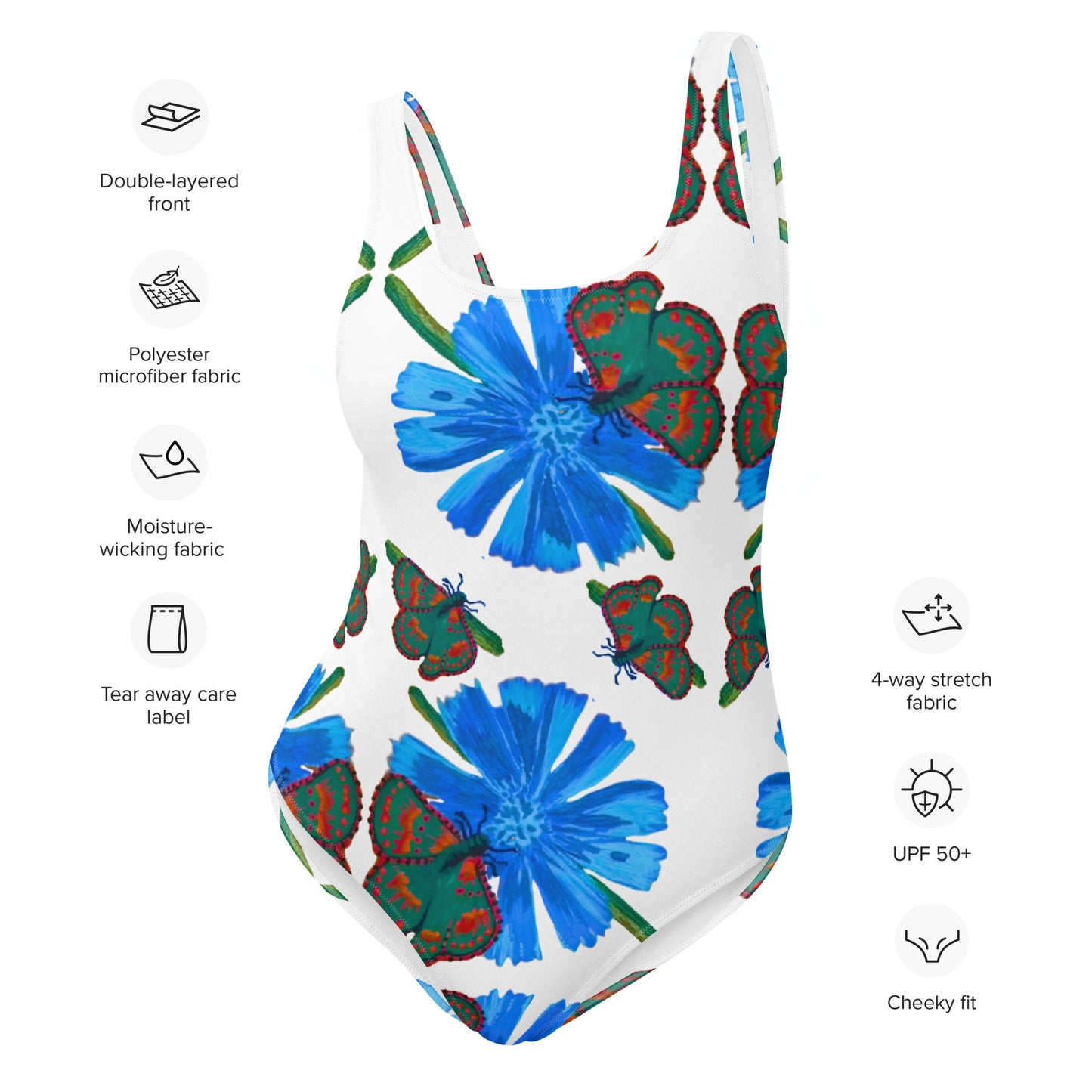 Butterfly Floral One-Piece Swimsuit, Ladies Beach Swimwear, Retro Plus Size Bathing Suit, Botanical Festival Clothing