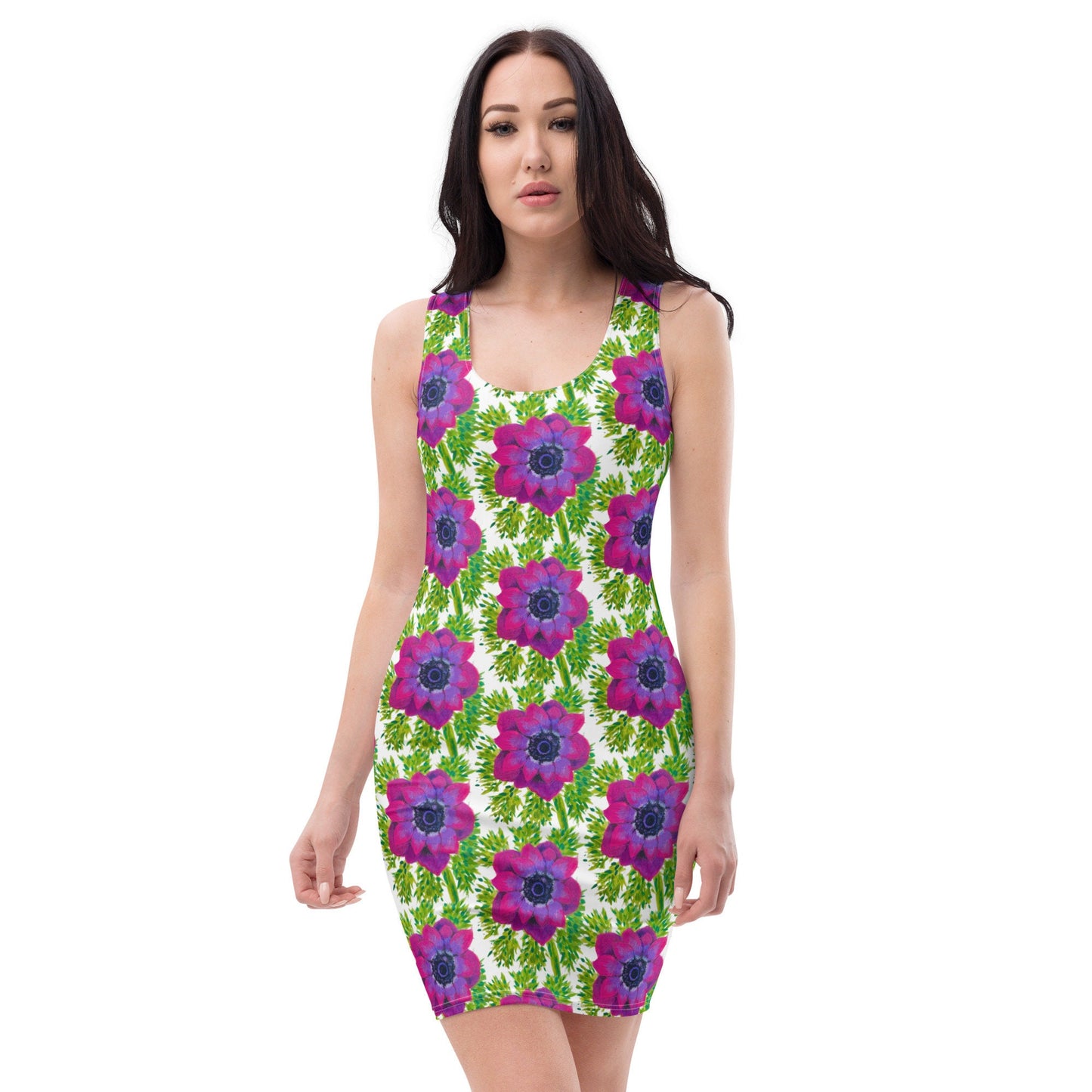 Bright Pink Floral Bodycon Dress, Womens Casual Spring Outfit, Tight Club Dress Cocktail, Sleeveless Secretary Dresses