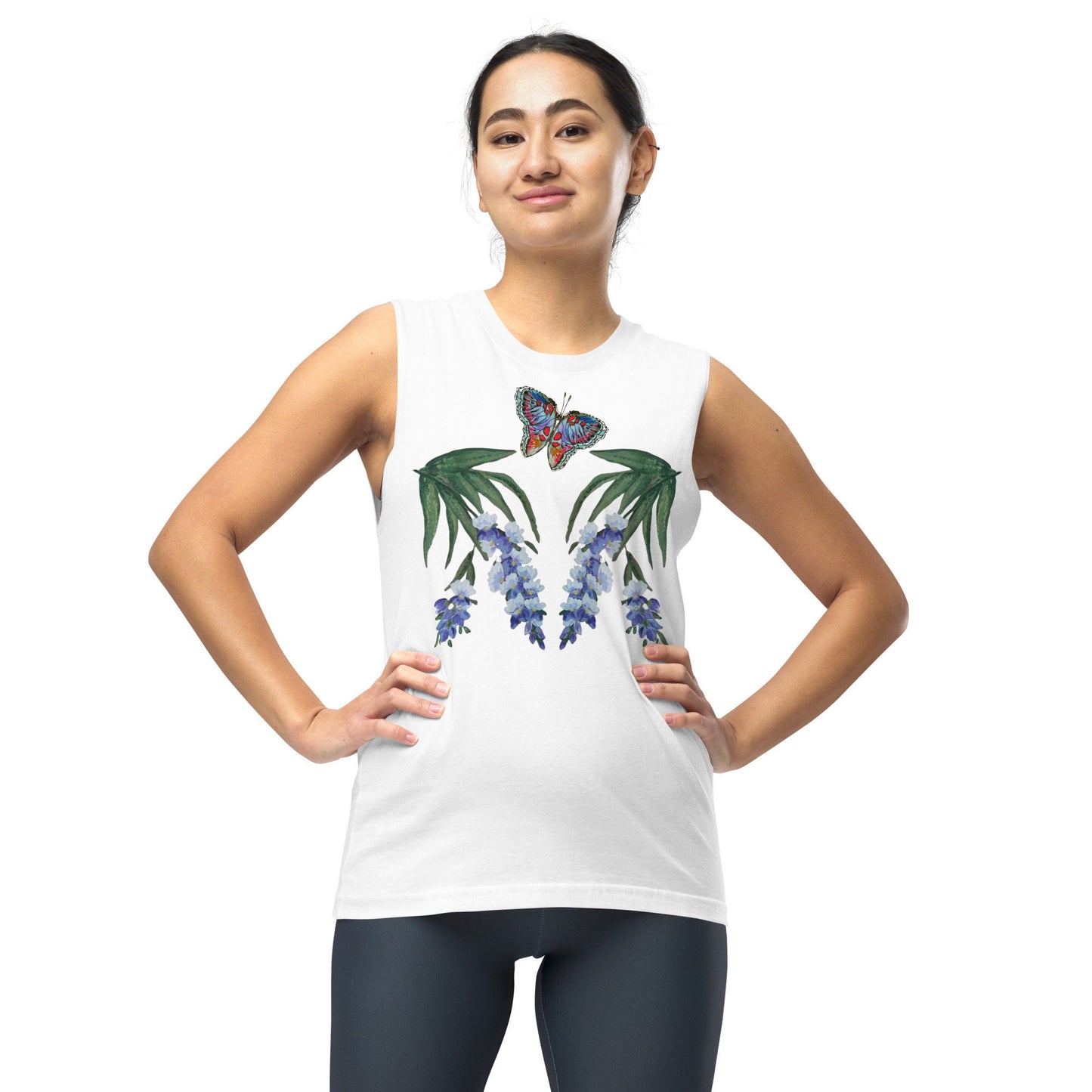 Monarch Butterfly Wisteria Wildflower Shirt, Botanical Plants Top, Painted Floral T-shirt, Pastel Colors Clothing