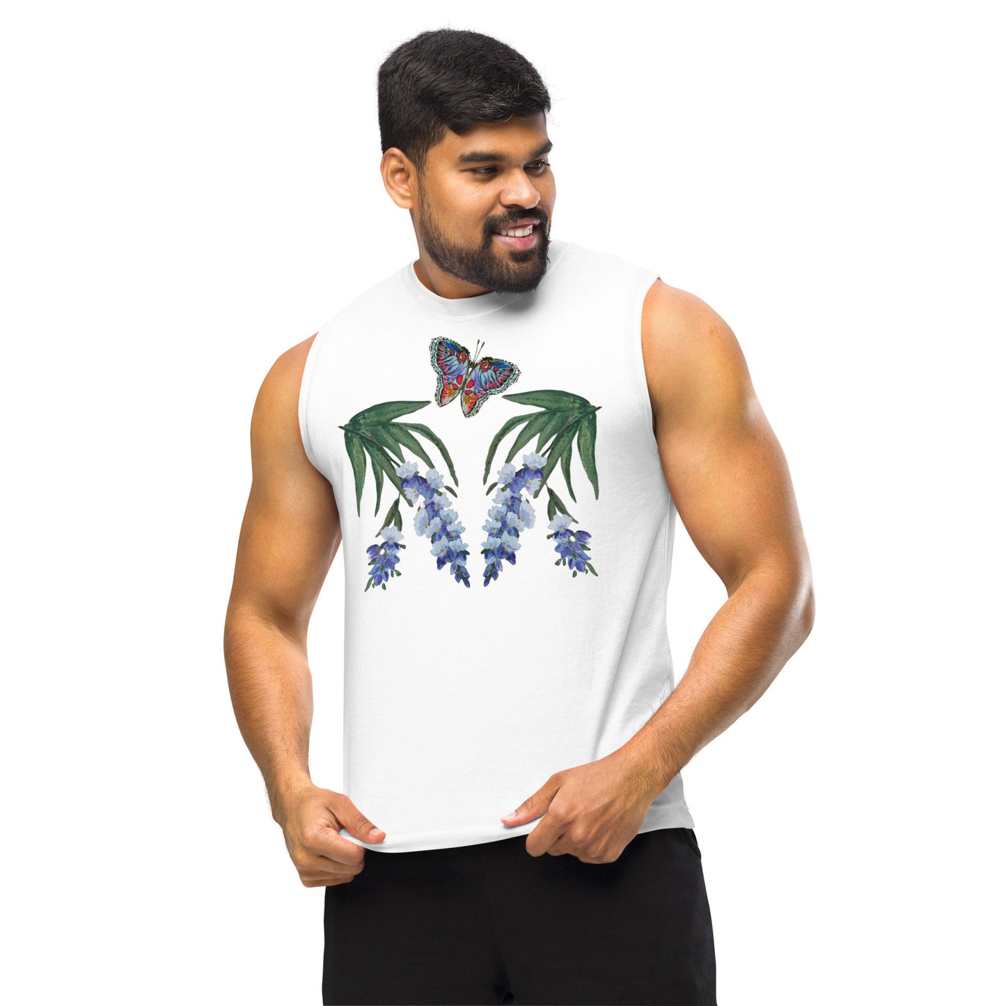 Monarch Butterfly Wisteria Wildflower Shirt, Botanical Plants Top, Painted Floral T-shirt, Pastel Colors Clothing