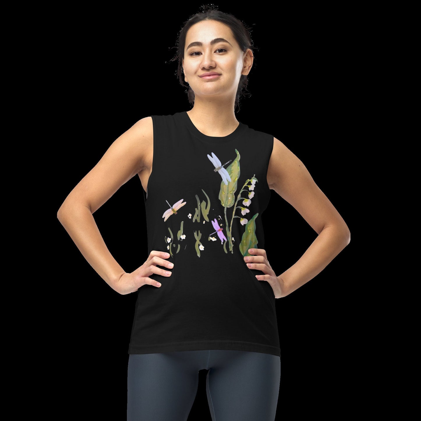 Dragonfly Wildflower Spring Shirt, Trendy Botanical Painted Floral Top, Unisex Black or White T-shirt