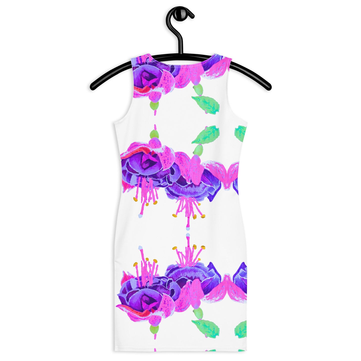 Fuchsia Flowers Bodycon Dress Casual Spring Apparel, Floral Secretary Dress, Tight Club Attire
