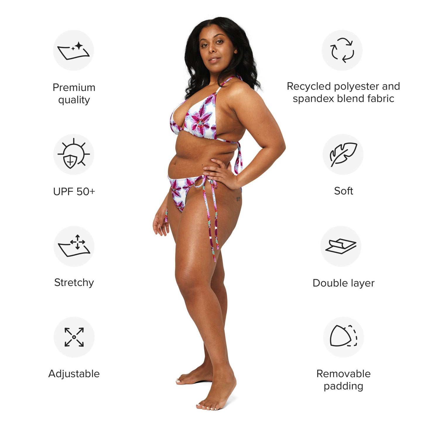 Tiger Lily Flower String Bikini, Two Piece Plus Size Swimsuit, Ladies Botanicl Beach Swimwear, Sexy Floral Bathing Suit