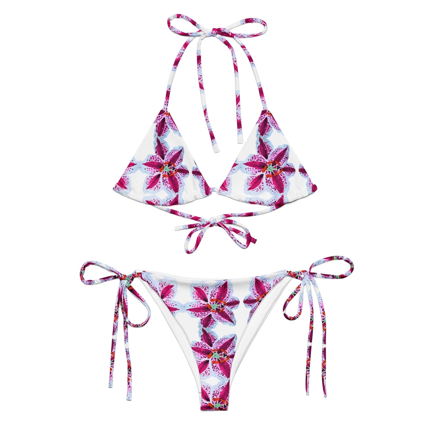 Tiger Lily Flower String Bikini, Two Piece Plus Size Swimsuit, Ladies Botanicl Beach Swimwear, Sexy Floral Bathing Suit
