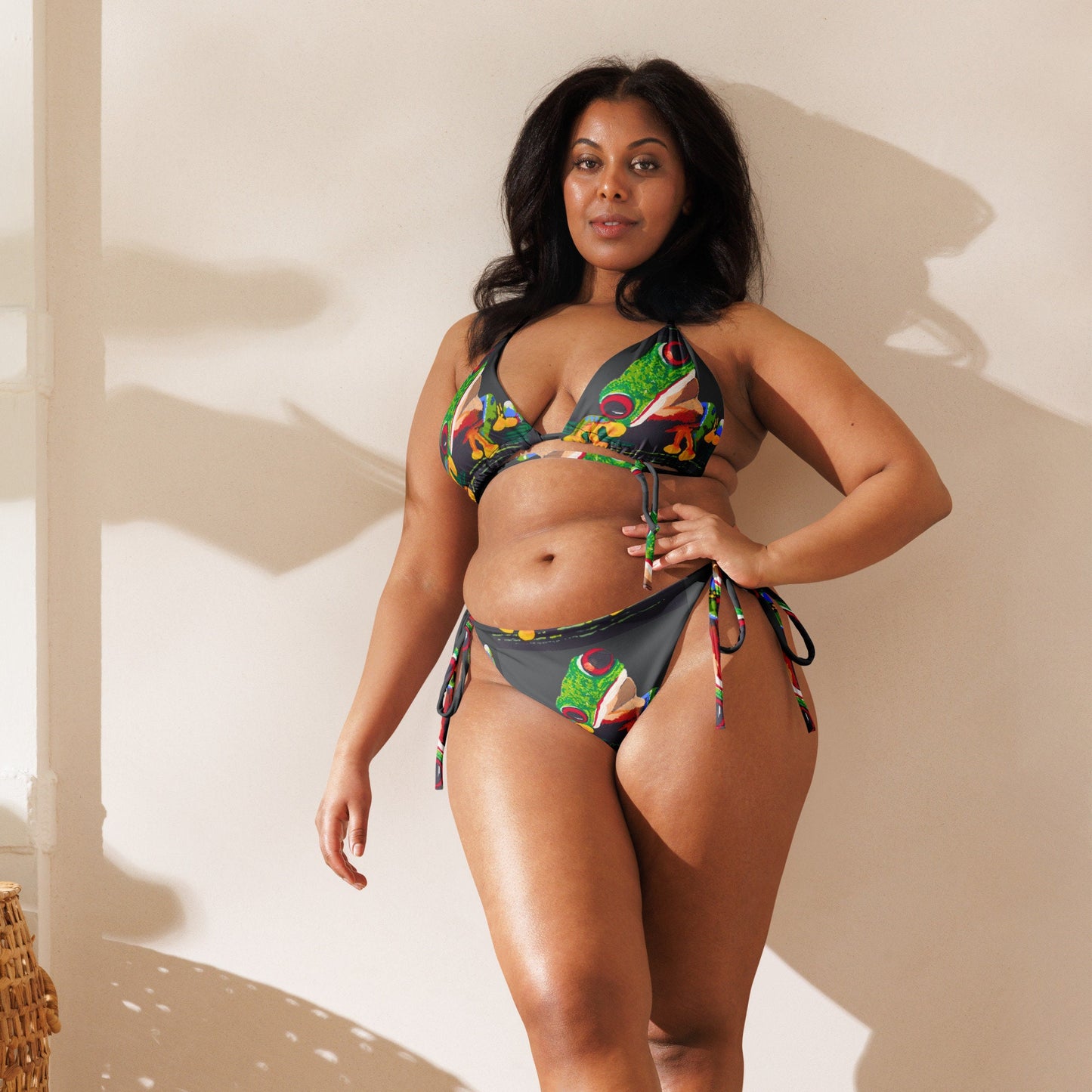 Cheeky Tree Frog String Bikini, Plus Size Two Piece Swimsuit, Ladies Botanical Bathing Suit, Sexy Beach Swimwear