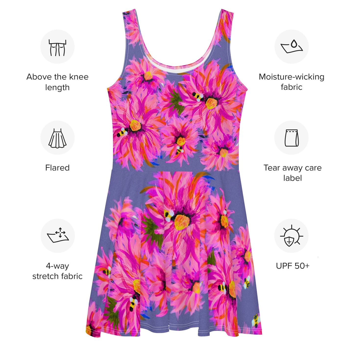 Fluffy Pink on Gray Floral Sleeveless Skater Dress, Casual Spring Outfits, Botanical Secretary Dress