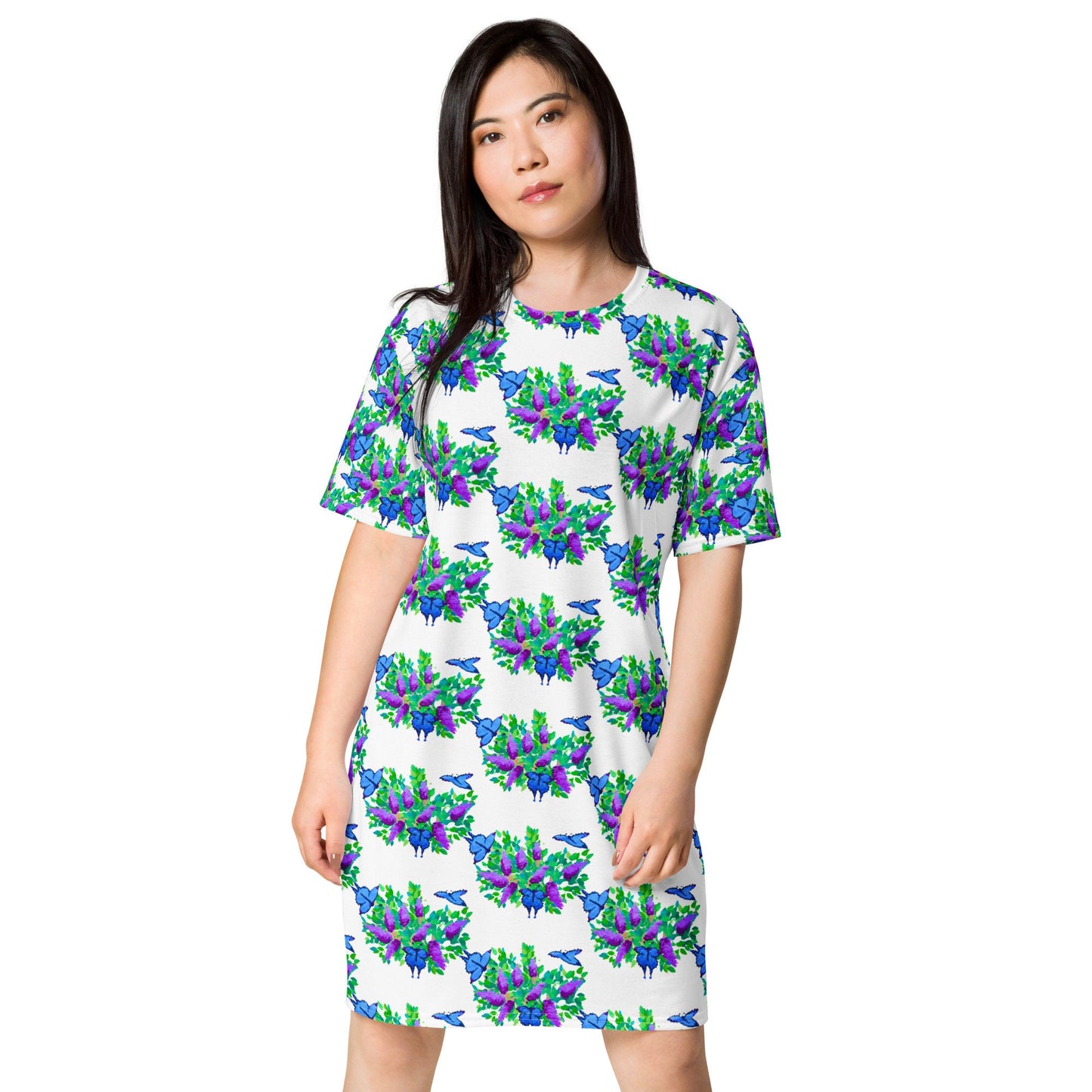 Butterfly Lovers T-shirt Dress, Casual Plus Size Spring Outfit, Colorful Trending Summer Apparel