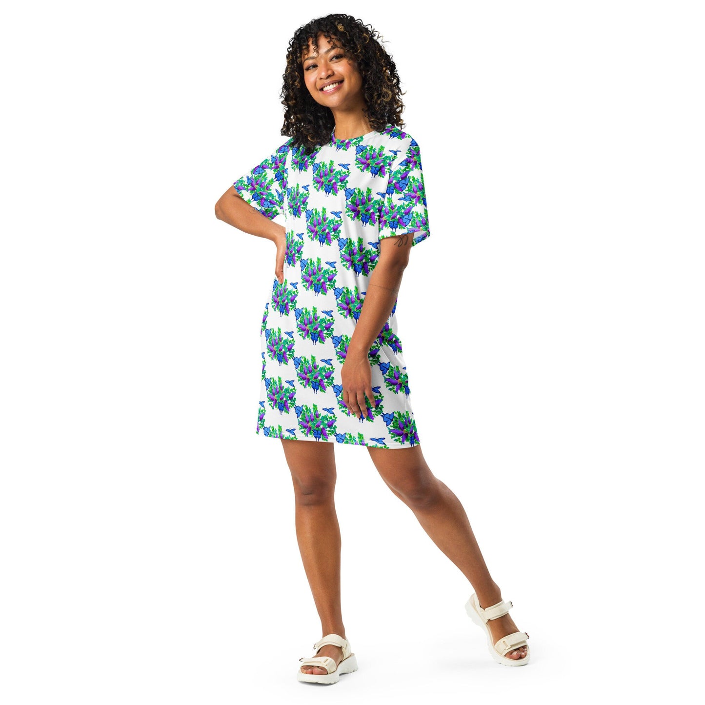 Butterfly Lovers T-shirt Dress, Casual Plus Size Spring Outfit, Colorful Trending Summer Apparel