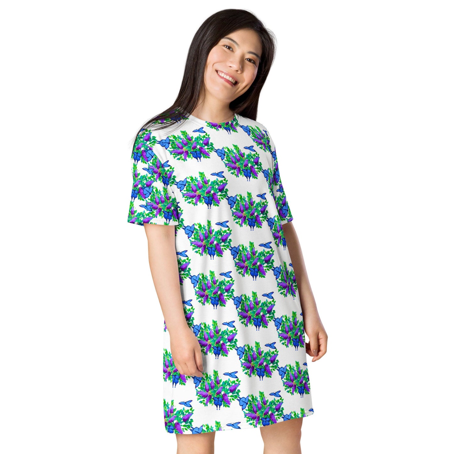 Butterfly Lovers T-shirt Dress, Casual Plus Size Spring Outfit, Colorful Trending Summer Apparel