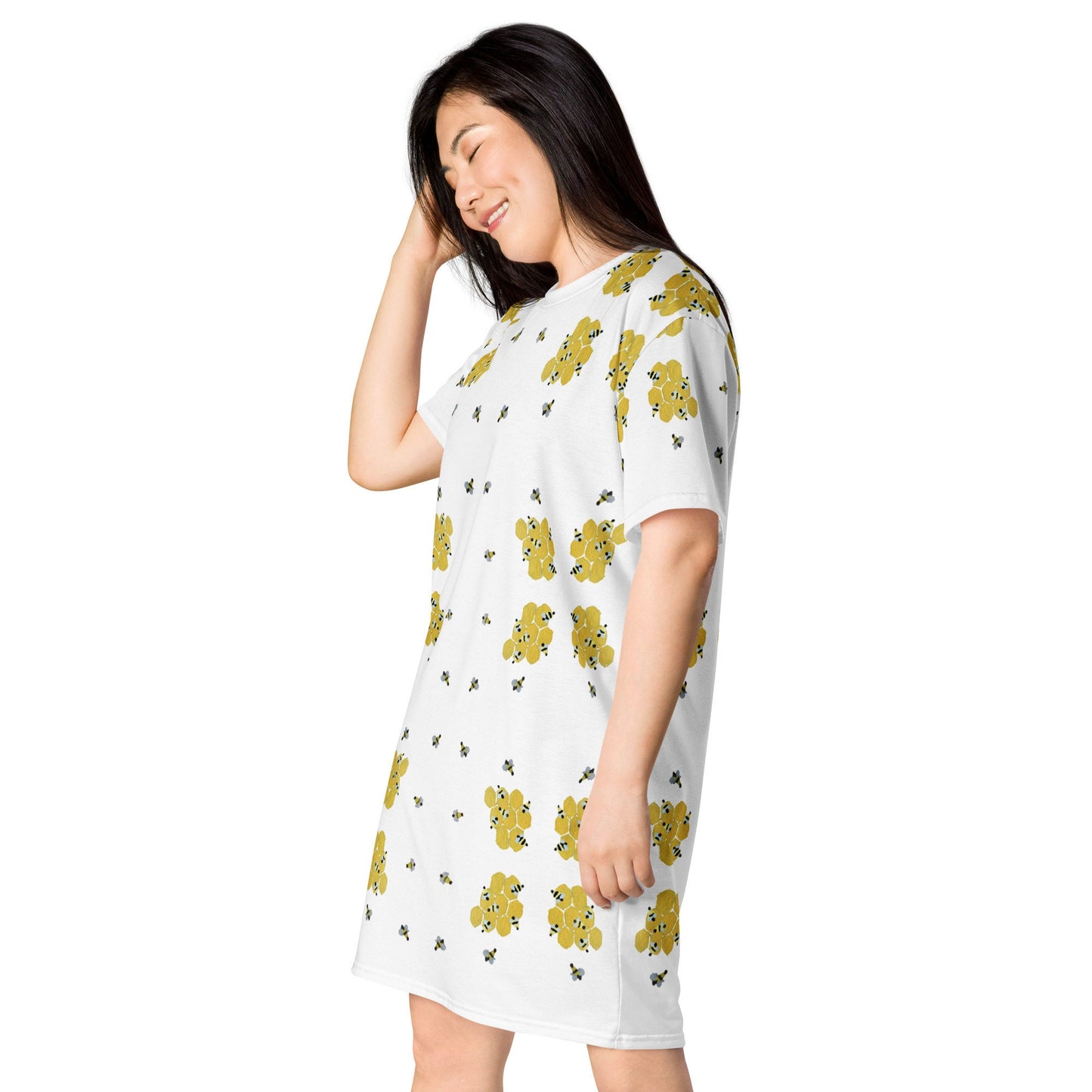 Bee Lovers T-shirt Dress, Casual Secretary Dress, Spring Outfit, Decorative Apparel, Nightgown