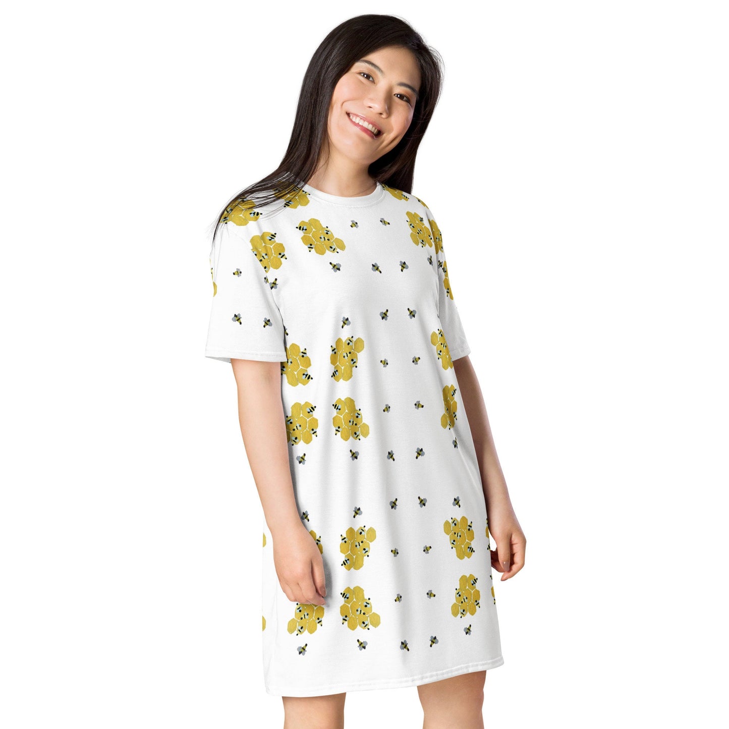 Bee Lovers T-shirt Dress, Casual Secretary Dress, Spring Outfit, Decorative Apparel, Nightgown