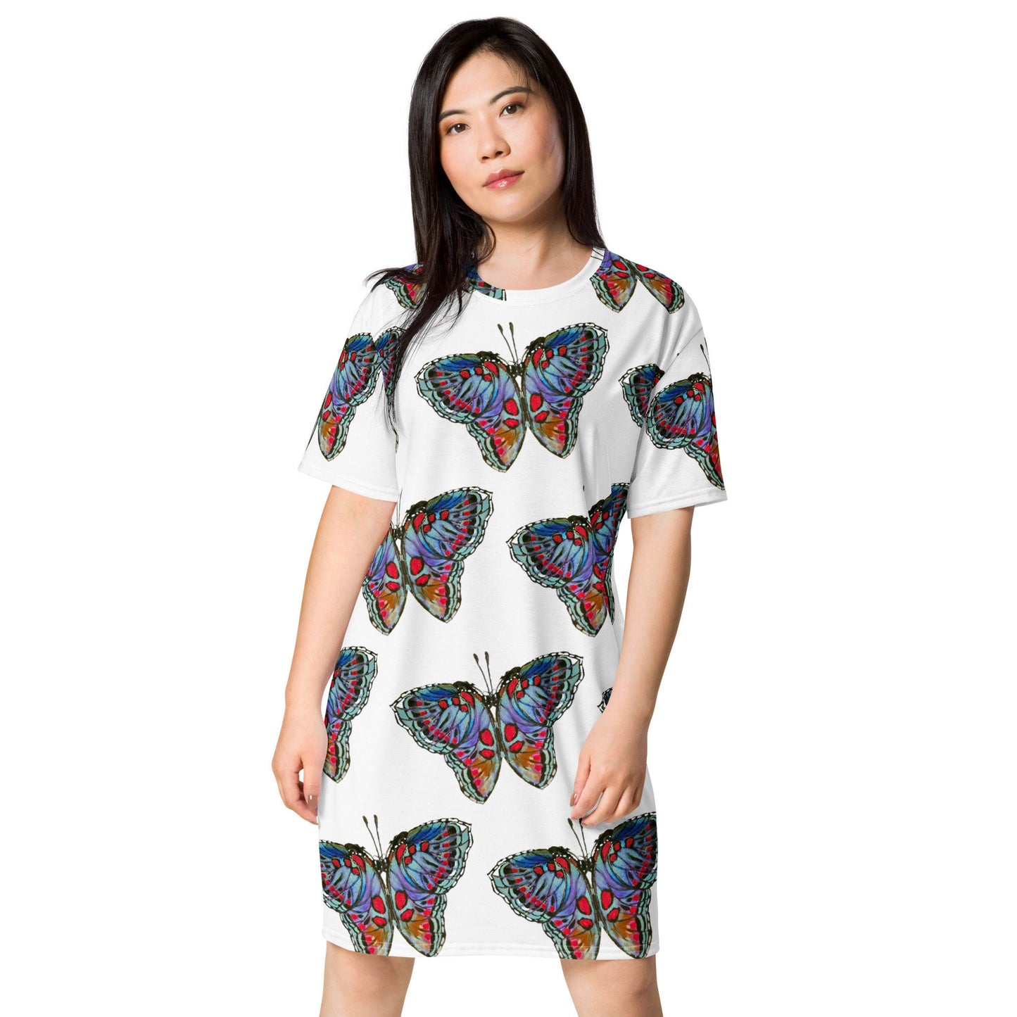 Monarch Butterfly Spring Outfit, Colorful Casual T-shirt Dress, Oversized Trending Nightgown
