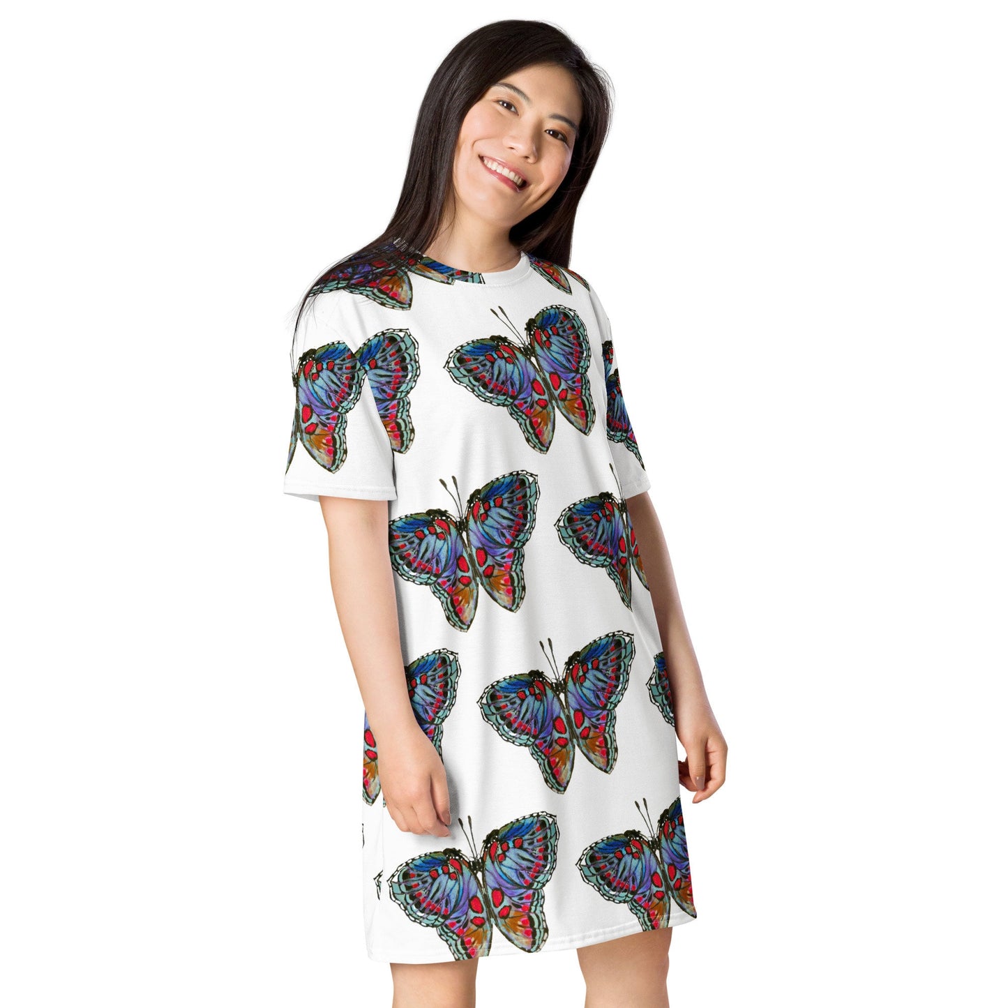 Monarch Butterfly Spring Outfit, Colorful Casual T-shirt Dress, Oversized Trending Nightgown
