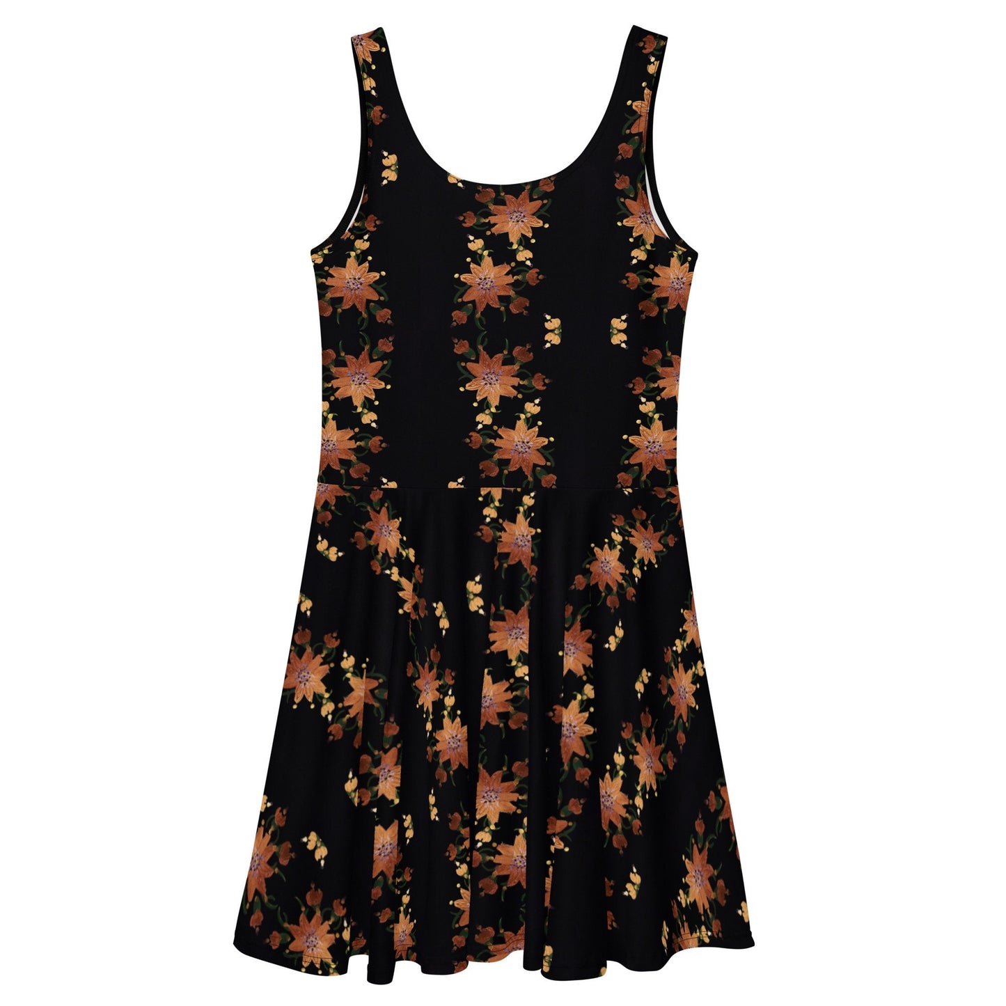 Gold Flower Skater Dress, Little Black Cocktail Dress, Oversized Casual Spring Outfit, Decorative Floral Apparel
