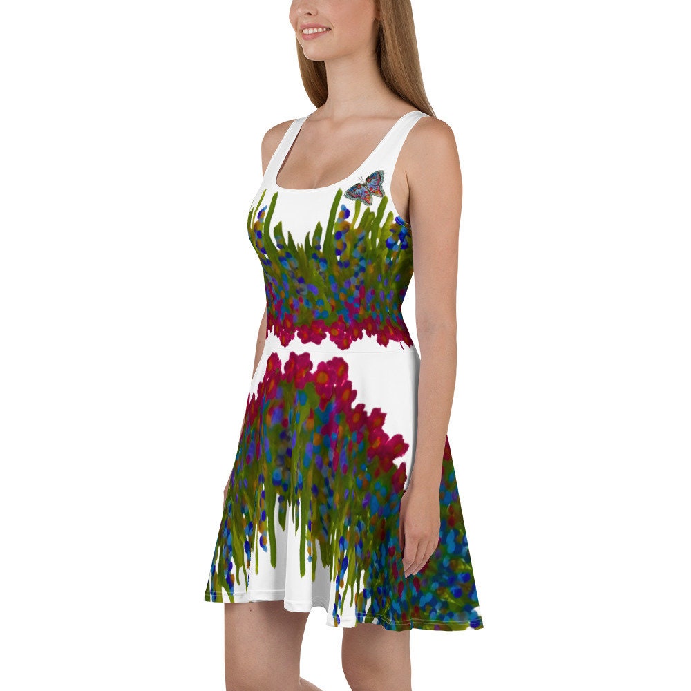 Botanical Sleeveless Skater Dress, Casual Spring Floral Secretary Outfit, Trending Colorful Plus Size Sundress