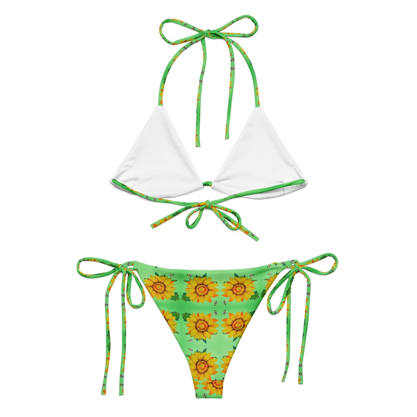 Sunflower Pattern String Bikini, Floral Beach Retro Swimwear, Festival Rave Plus Size Bathing Suit