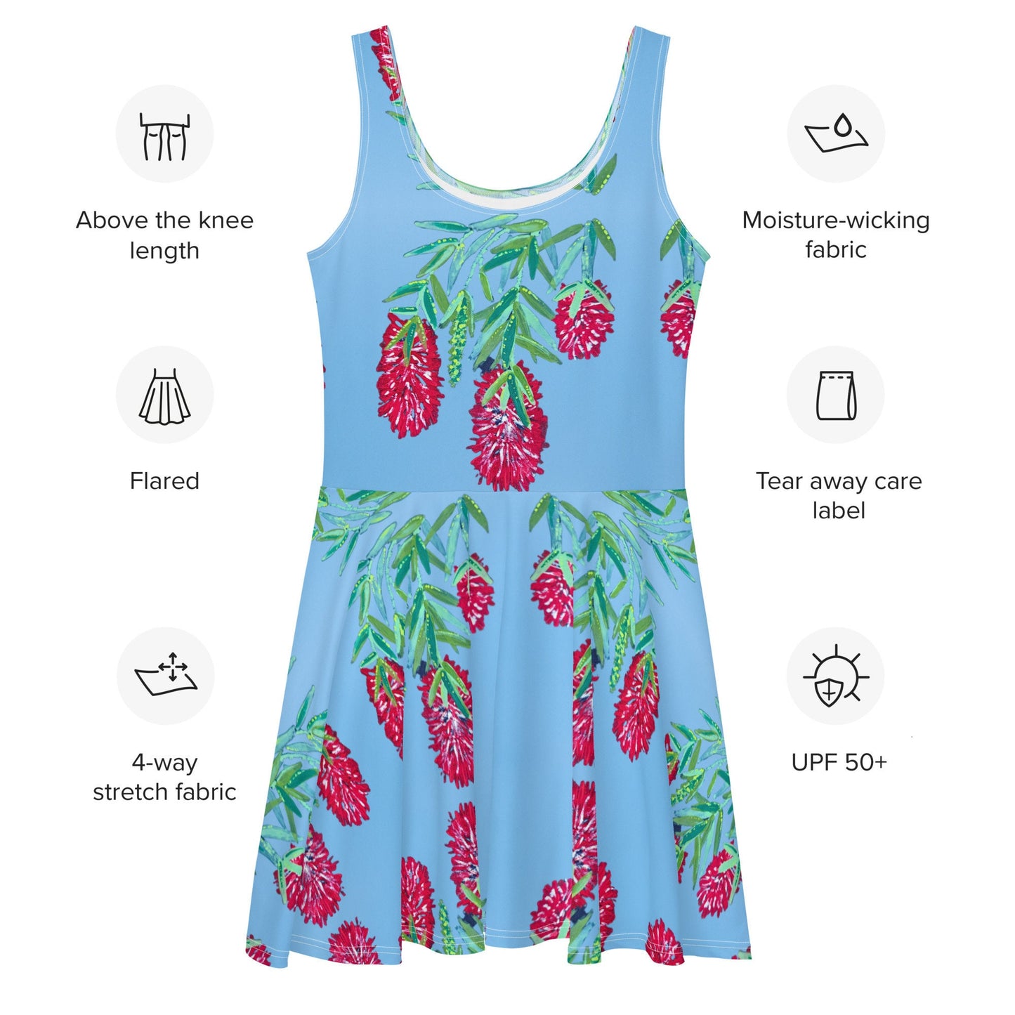 Red Weeping Bottle Brush Skater Dress, Sleeveless Casual Secretary Outfit, Trending Plus Size Sundress