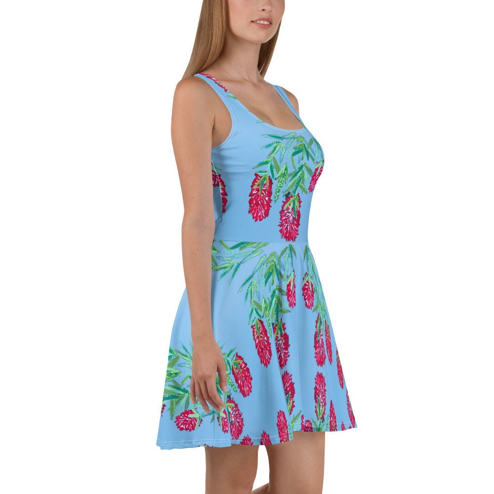 Red Weeping Bottle Brush Skater Dress, Sleeveless Casual Secretary Outfit, Trending Plus Size Sundress