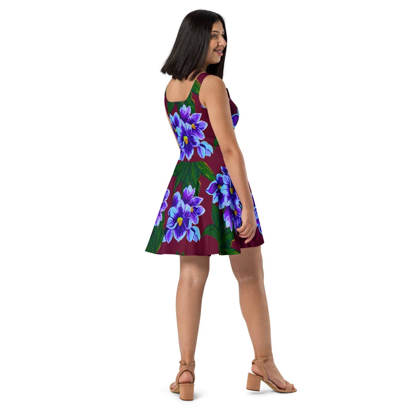 Trending Floral Secretary Skater Dress, Plus Size Spring Outfit, Casual Colorful Sundress