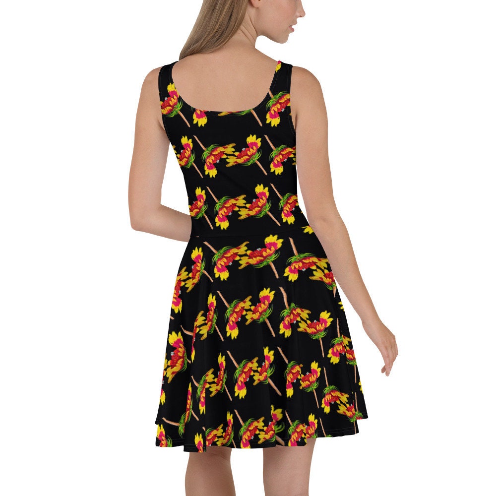 Botanical Black Floral Skater Dress, Casual Spring Club Dress, Trending Colorful Plus Size Sundress
