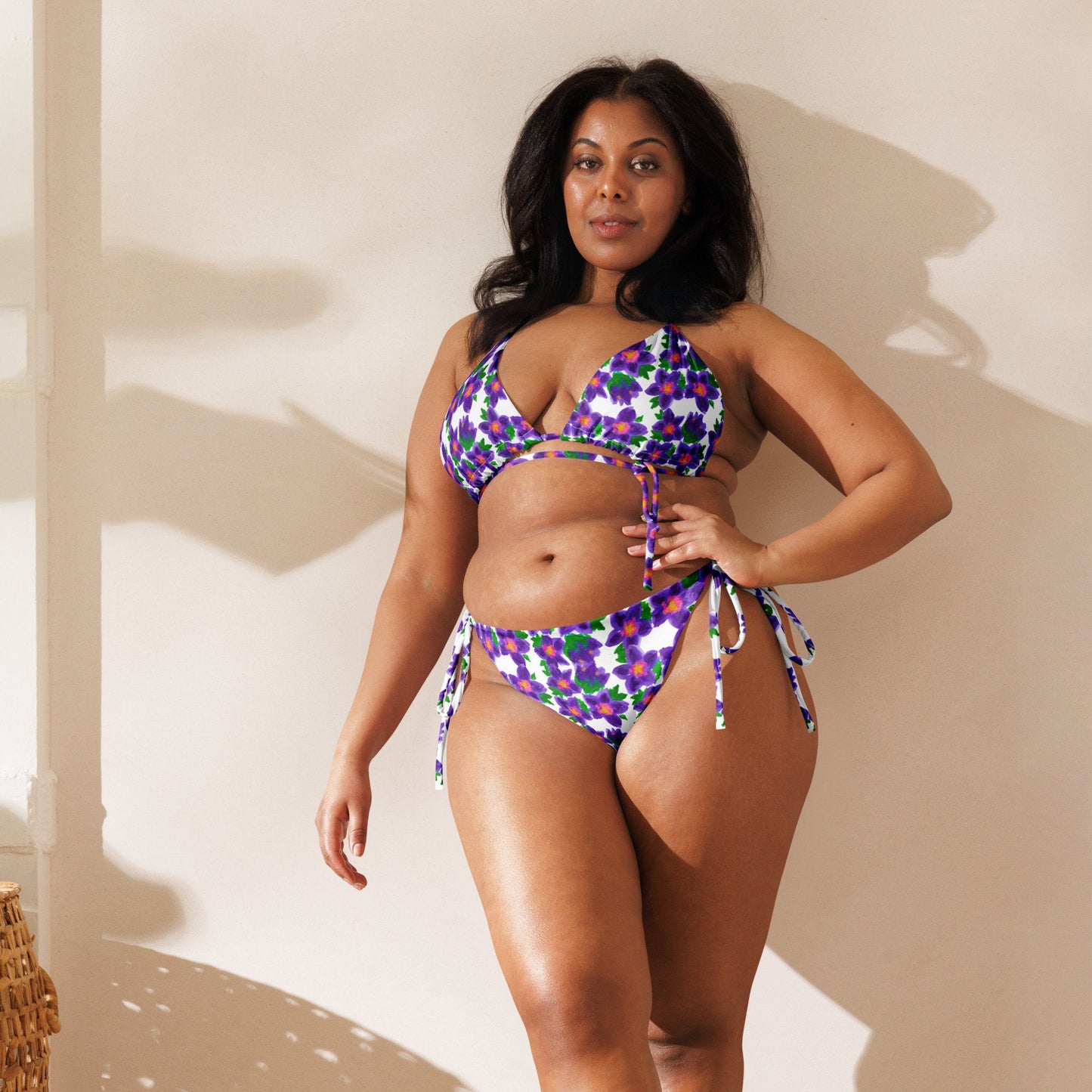 Watercolor Floral String Bikini, Sexy Botanical Bathing Suit, Plus Size Beach Swim Wear