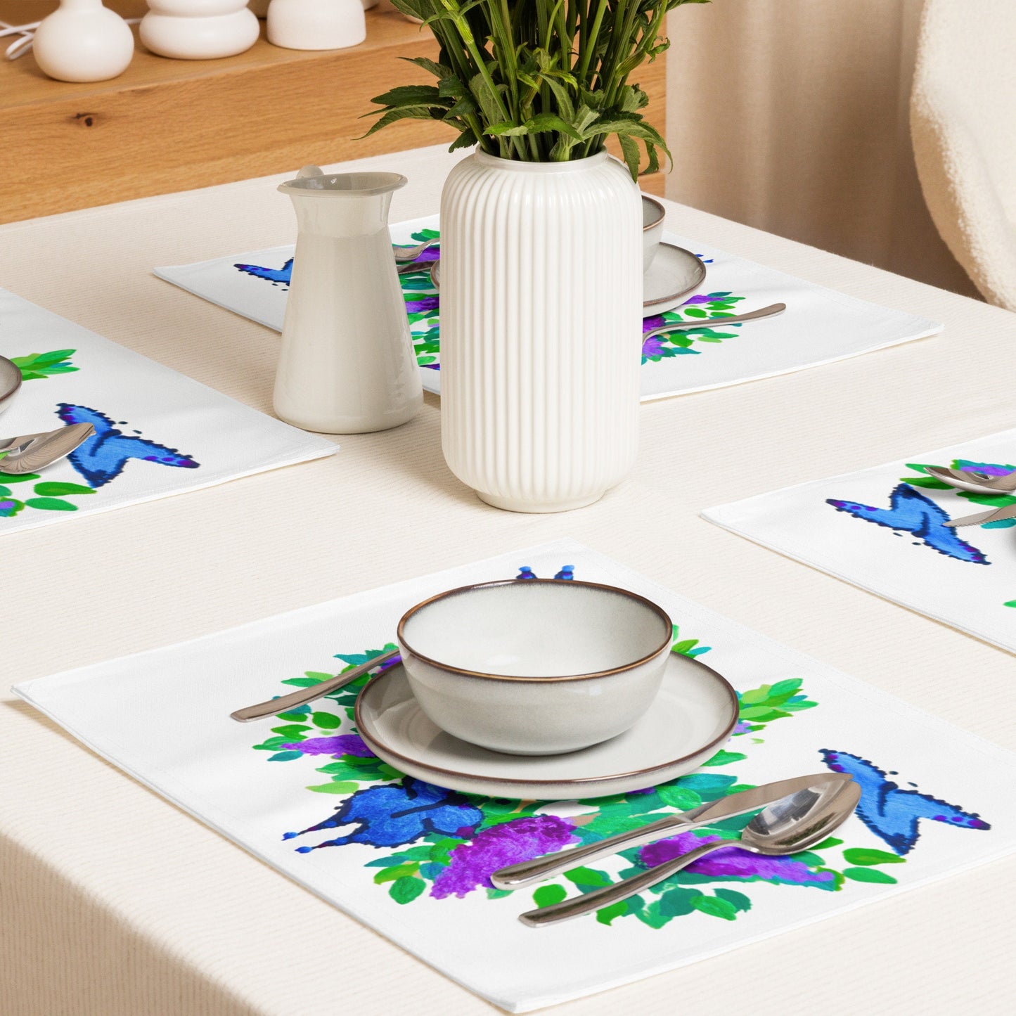 Colorful Butterfly Placemat Set of 4, Water Resistant Activity Placemats, Floral Modern Dinner Placemats, Fun Coloring Placemats