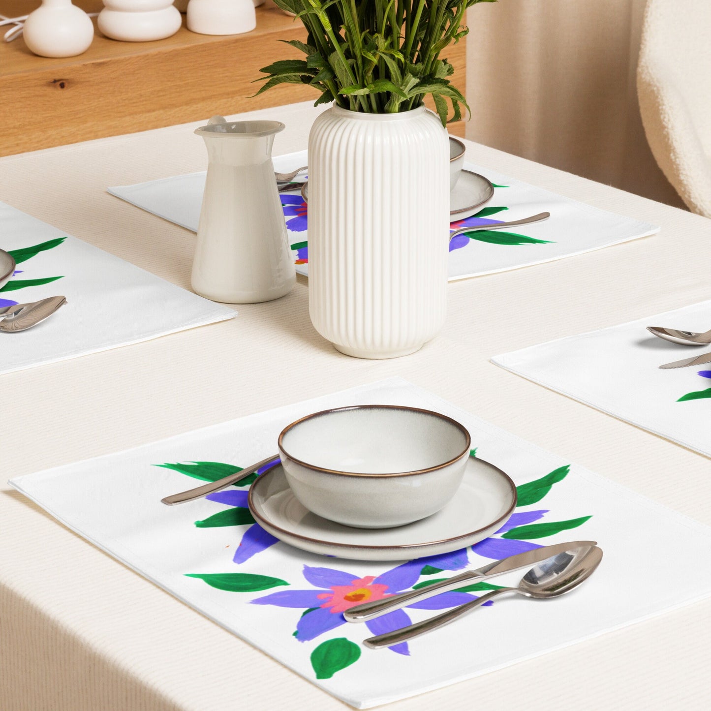 Pastel Floral Placemat Set of 4, Water Resistant Activity Placemats, Dinner Placemats, Fun Coloring Placemats