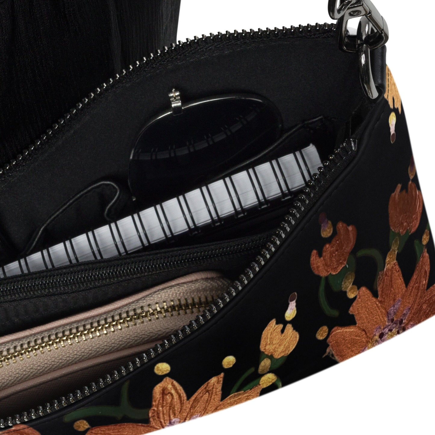 Gold Floral Nightclub Purse, Small Trendy Crossbody Bag, Nature Inspired Sling Handbag