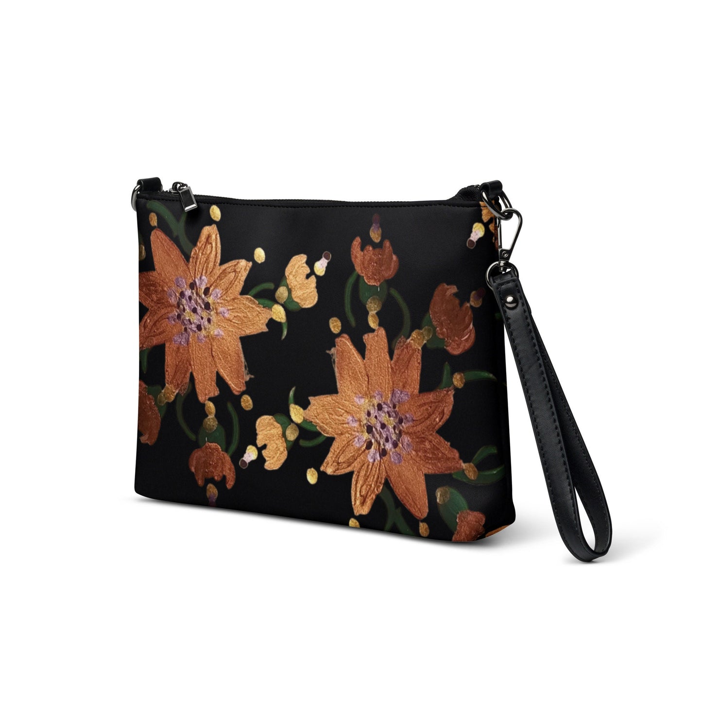 Gold Floral Nightclub Purse, Small Trendy Crossbody Bag, Nature Inspired Sling Handbag