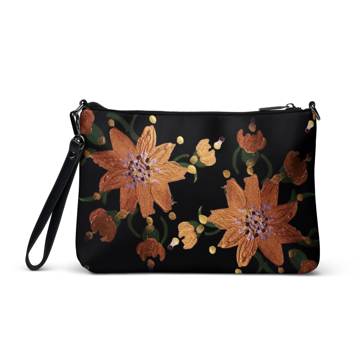 Gold Floral Nightclub Purse, Small Trendy Crossbody Bag, Nature Inspired Sling Handbag