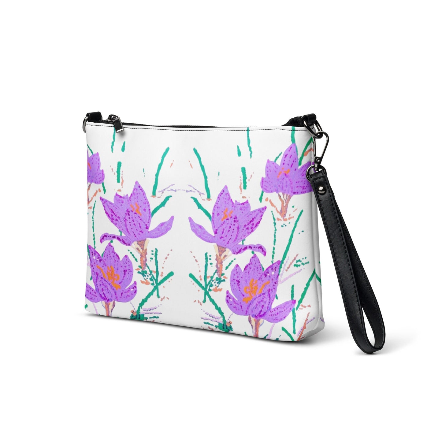 Crocus Flower Satchel Bag, Nature Inspired Crossbody Sling Bag, Small Zippered Simple Bag