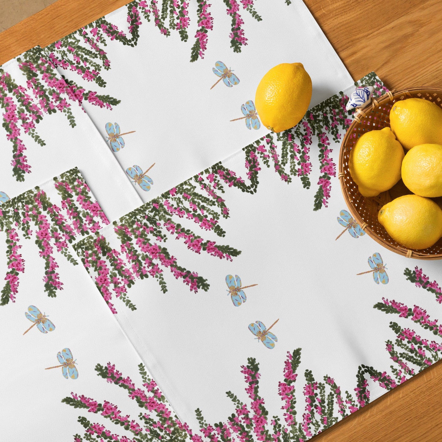 Heather Flower Placemat Set of 4, Water Resistant Floral Placemats for Weddings, Family Dinners or Spring Get Togethers