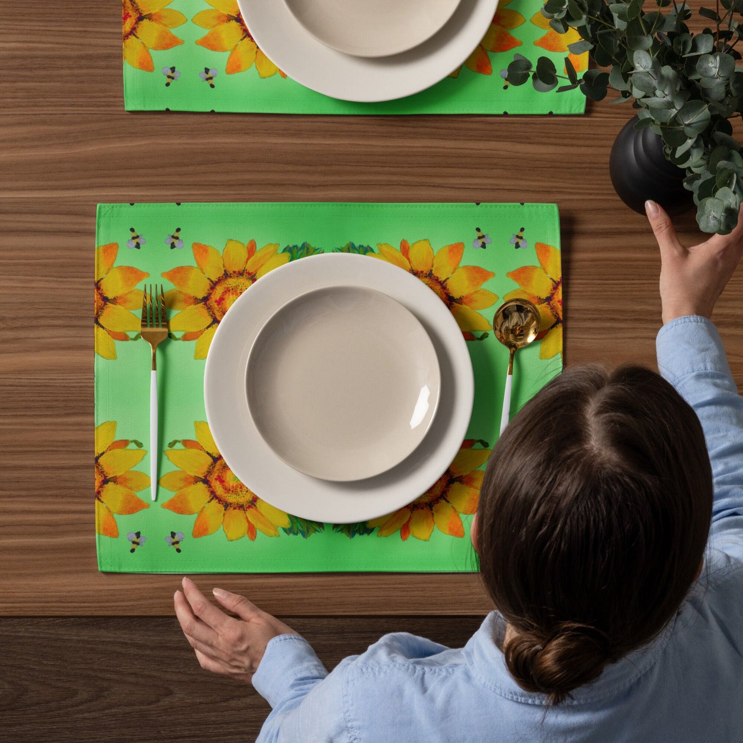 Colorful Sunflower Placemat Set of 4, Water Resistant, Perfect for Weddings or Family Dinners, Activity Placemats