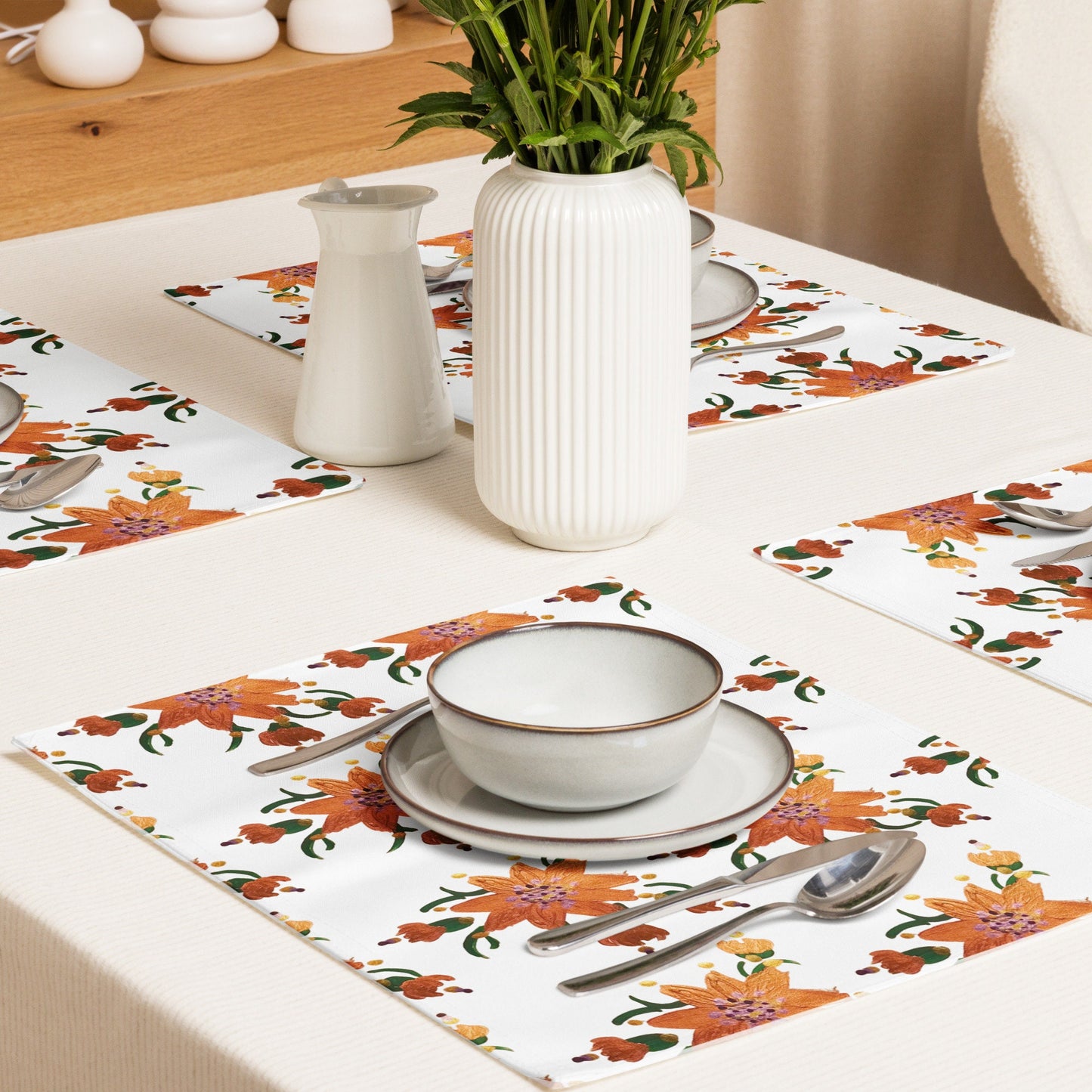 Shimmering Gold Flower Placemat Set of 4, Activity Placemats, Water Resistant, Perfect for Weddings or Family Dinners