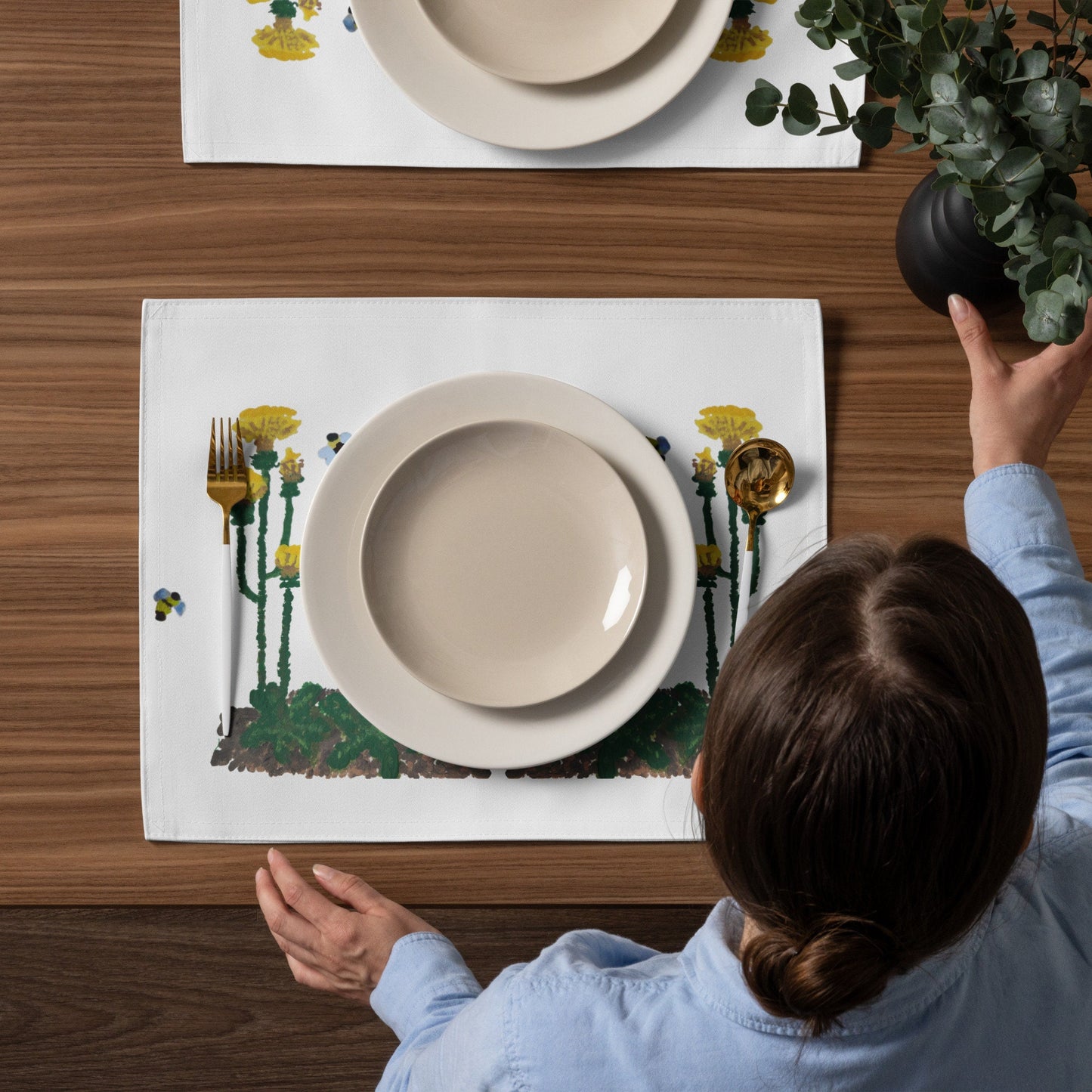 Dandelion Placemat Set of 4, Water Resistant Placemats, Fun Colorful Placemats for Weddings, Family Dinners or Spring Get Togethers