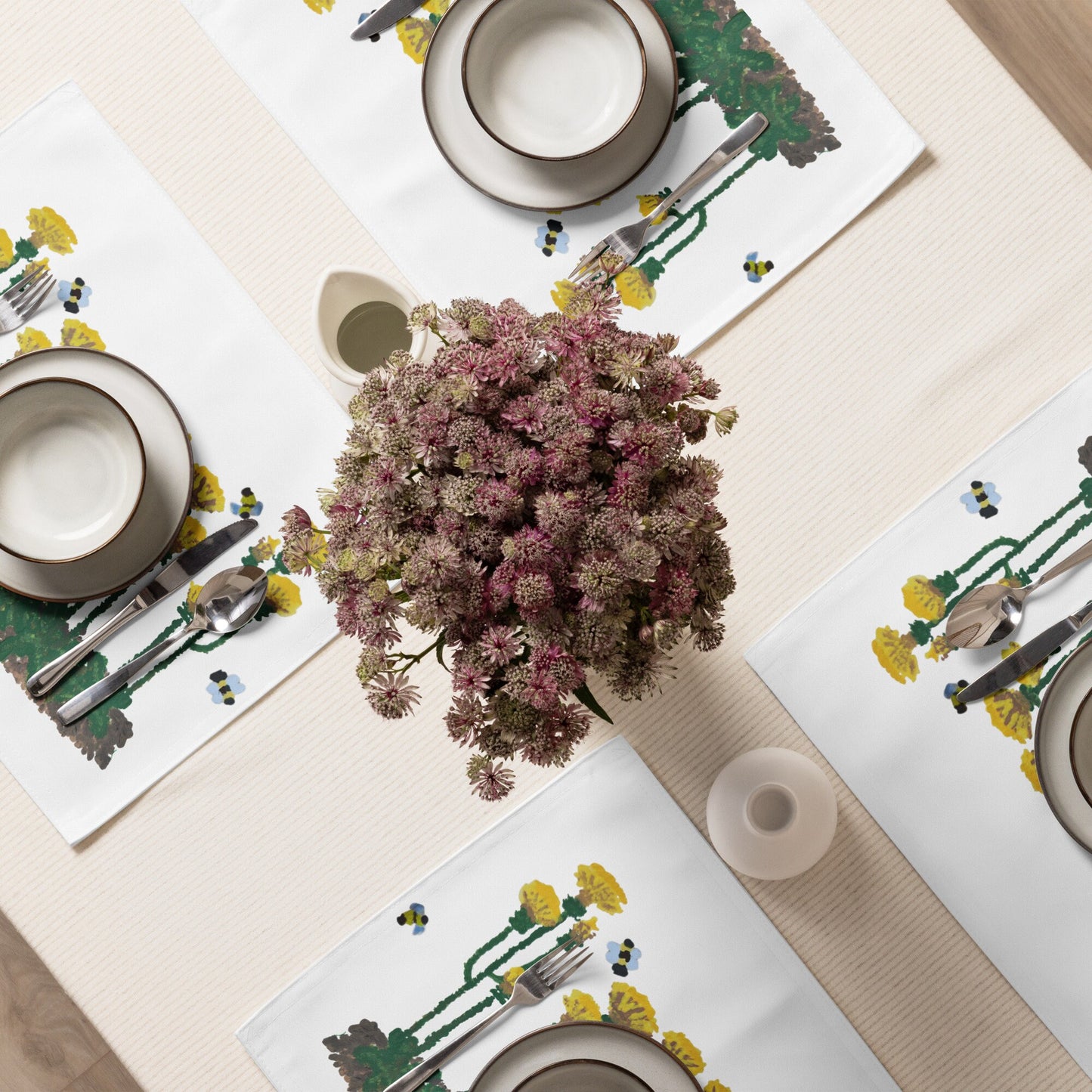 Dandelion Placemat Set of 4, Water Resistant Placemats, Fun Colorful Placemats for Weddings, Family Dinners or Spring Get Togethers