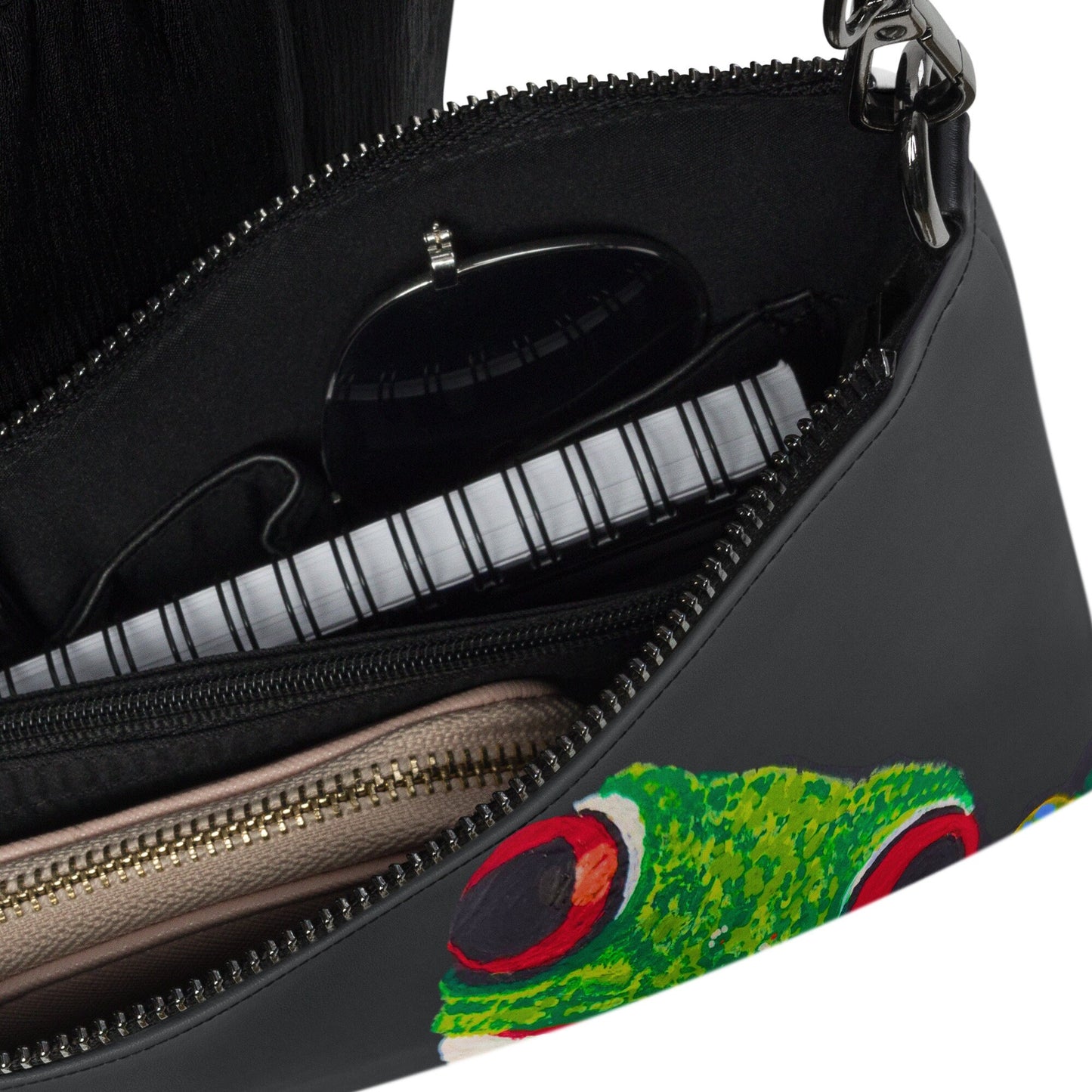 Small Tree Frog Clutch Purse, Trendy Nature Inspired Crossbody Bag with Adjustable Straps, Ziptop Closure Satchel with Pockets